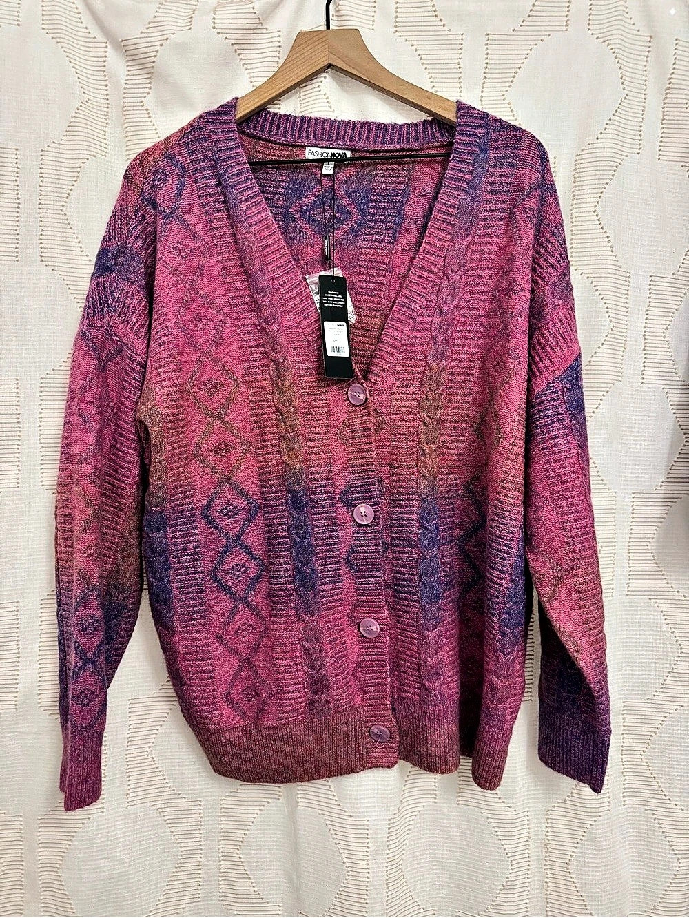 Fashion Nova Seasons Change Ombre Cardigan Pink & Purple Large